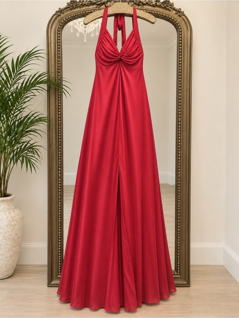Vintage Hollywood Glam Red 100% Silk Red Long Luxurious Gown